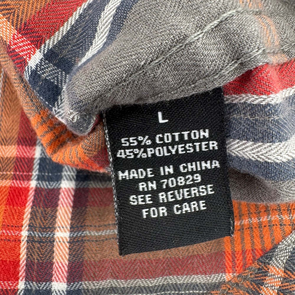 Carbon Mens Slim Fit Plaid Button Down Shirt Gray Orange Red Large RN 70829 - Picture 6 of 9